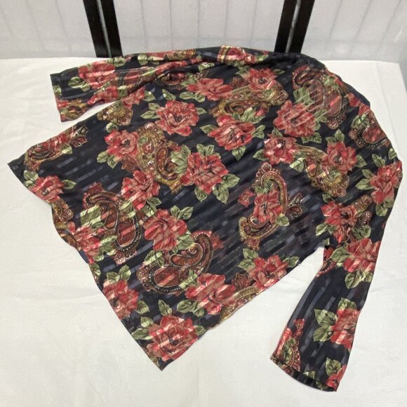 Victorias Secret Gold Label Vintage Sheer Floral Stripe Paisley Button Up Blouse - Picture 9 of 12